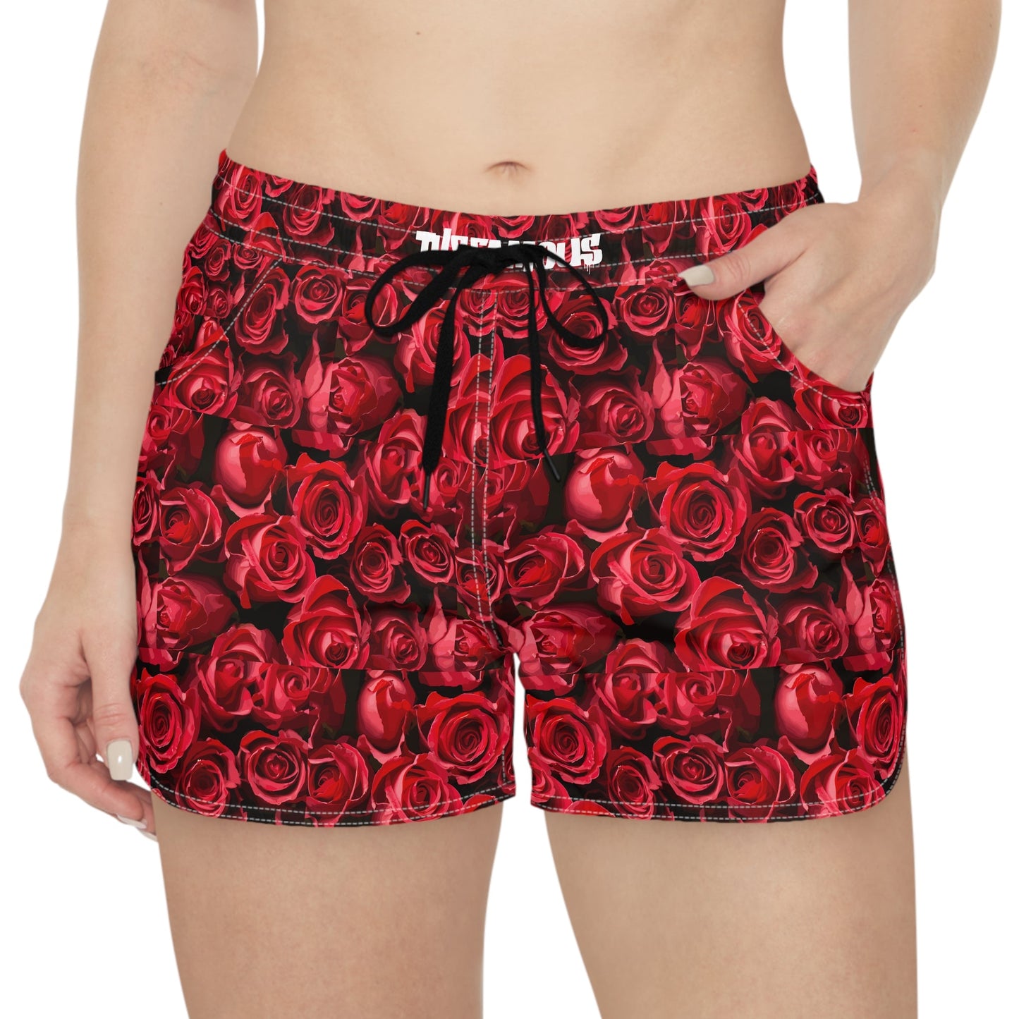 Activewear. Women’s designer shorts with rose art print (Limited Edition TheFamous Studio Camouflage Series