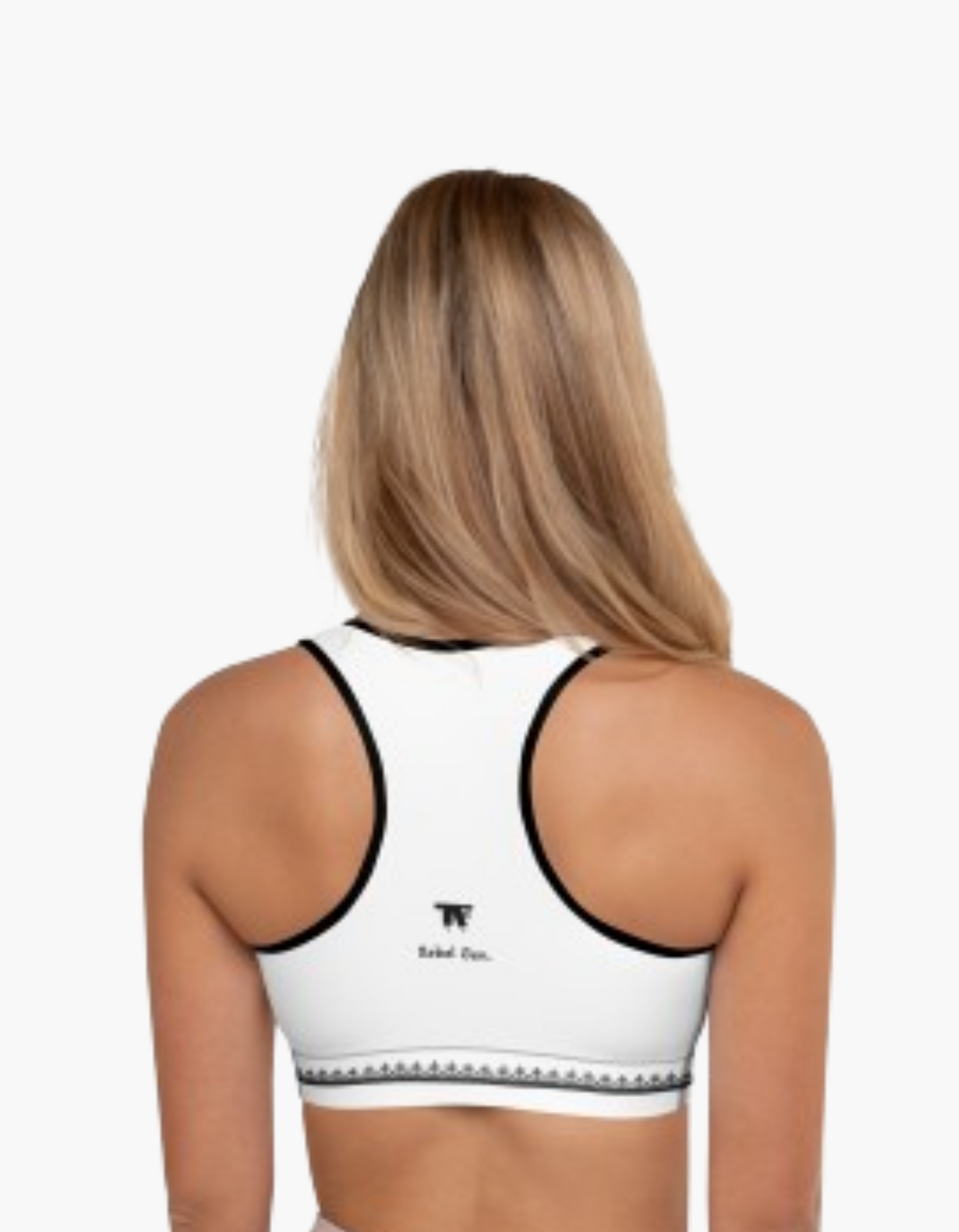 Activewear for women. White padded sport bra and black & white Leggings with TheFamous signature