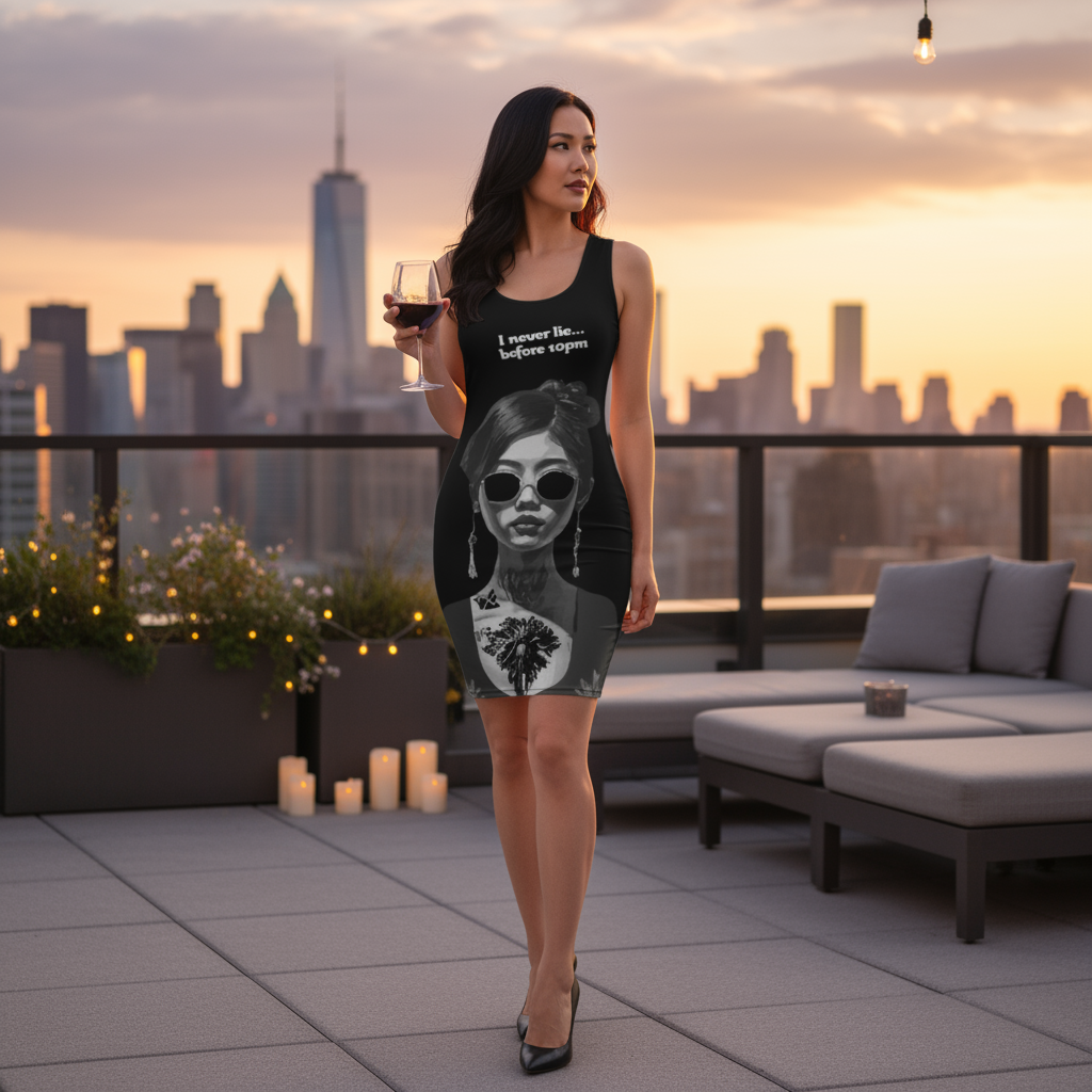 Printed Black Dress 'Never Lie Before 10 PM' | Limited Edition TheFamous Studio