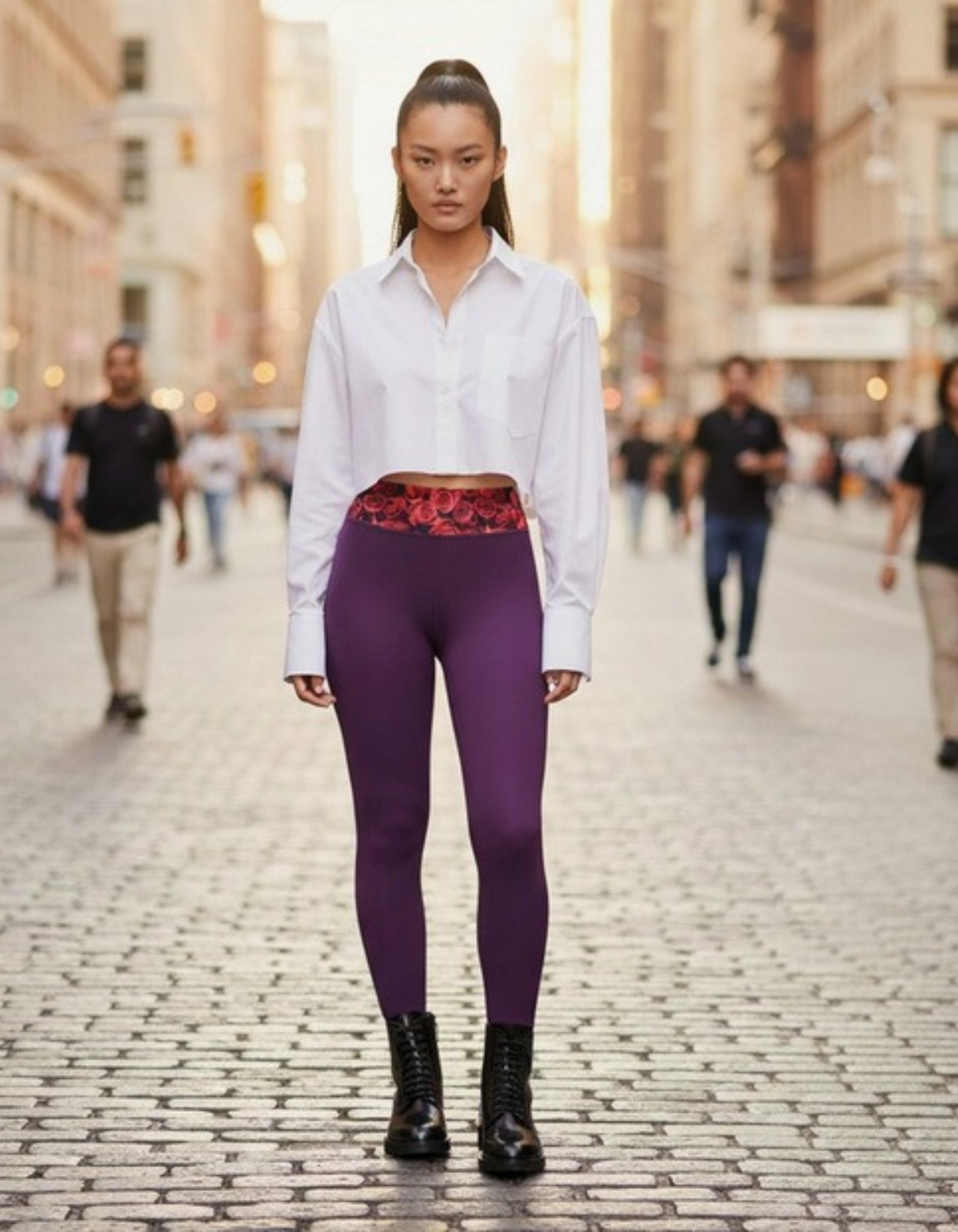 Yoga Leggings Outfit - Bohemian Prune & Red Roses - Limited Edition TheFamous Studio