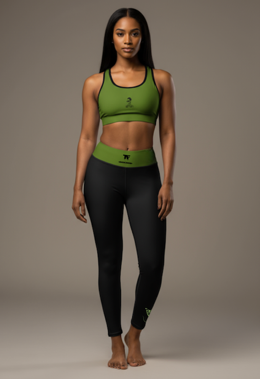 Yoga Leggings Black & Green Dill | Limited Edition TheFamous Studio
