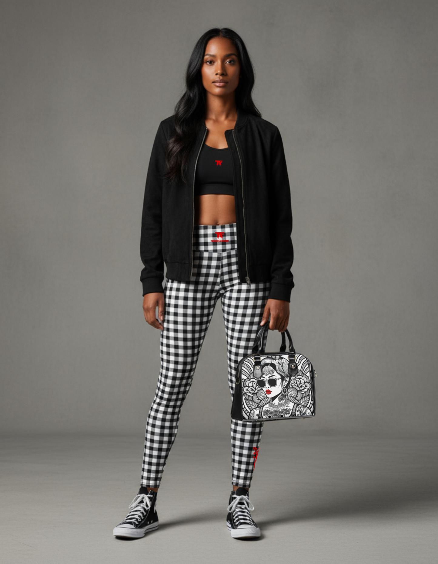 High-waisted gingham black and white leggings, limited edition by TheFamous Studio