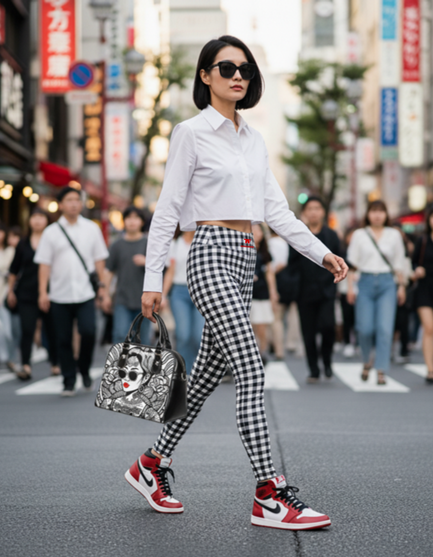 High Waisted Leggings Gingham Black & White | Limited Edition TheFamous Studio