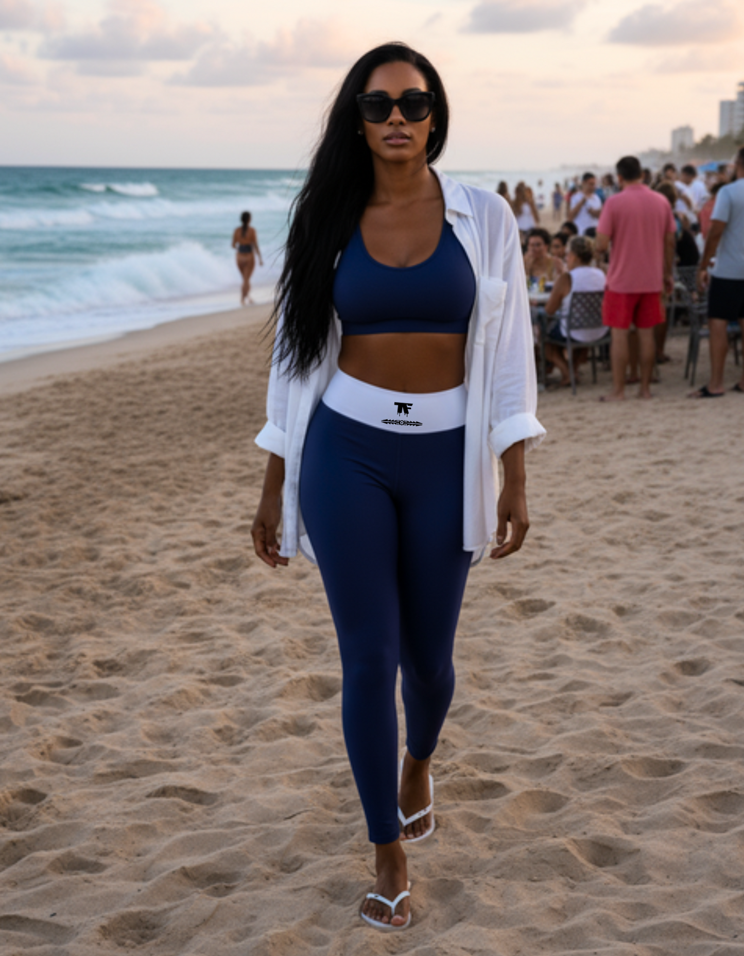 Yoga Leggings Outfit - French Indigo & White | Limited Edition TheFamous Studio