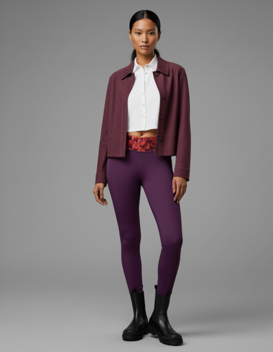 Yoga Leggings Outfit - Bohemian Prune & Red Roses - Limited Edition TheFamous Studio