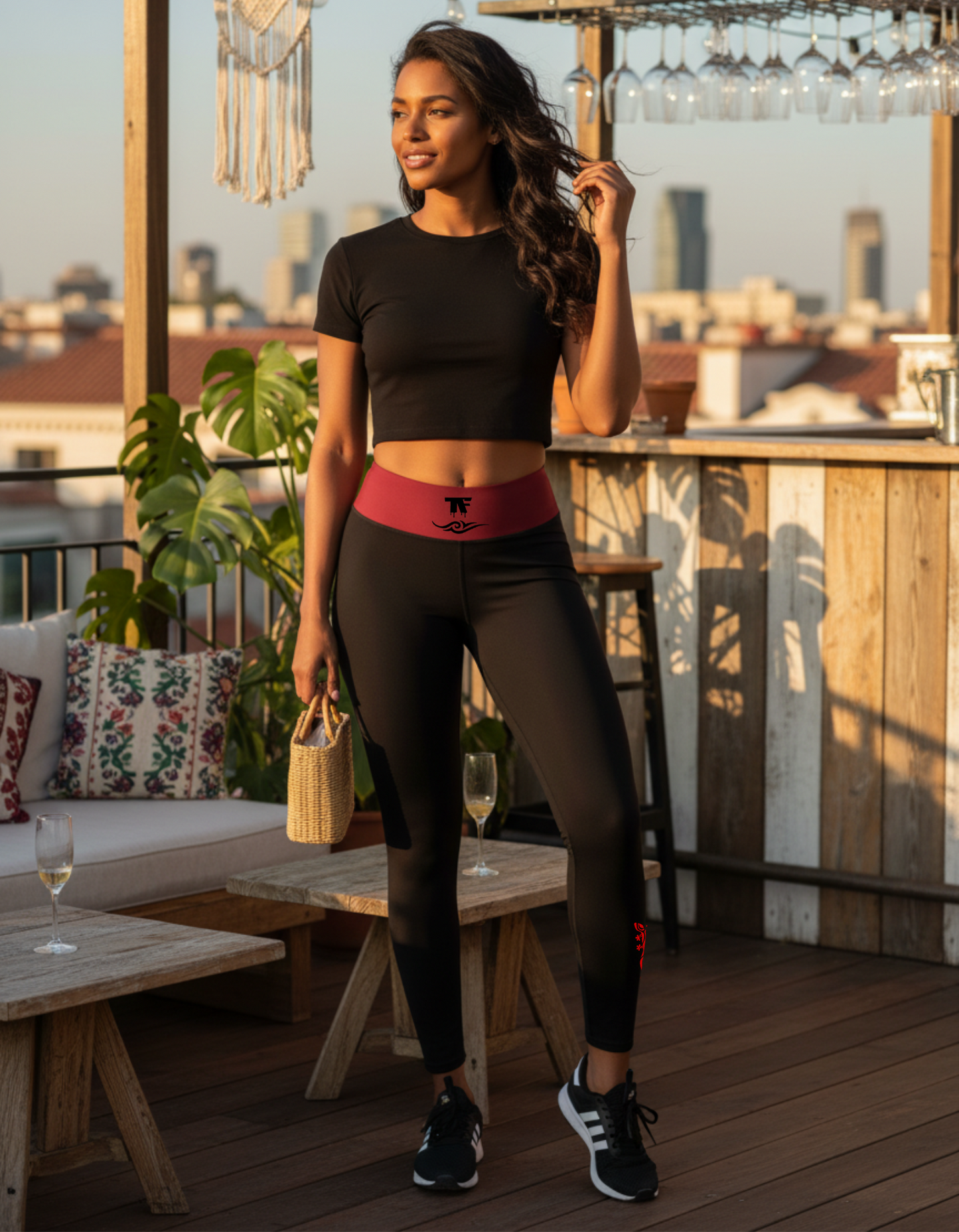 Yoga Leggings Black & Red Cherry | Limited Edition TheFamous Studio