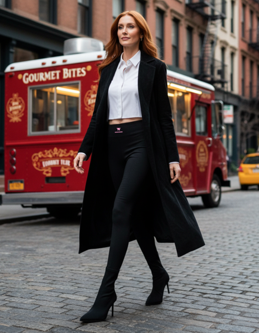 Activewear for women - Black Yoga Leggings Outfit with pink details - | Limited Edition TheFamous Studio