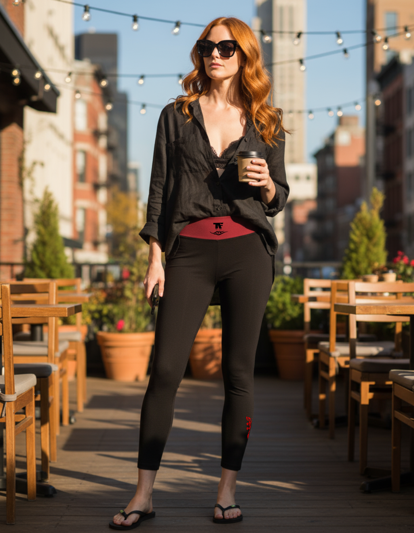 Yoga Leggings Black & Red Cherry | Limited Edition TheFamous Studio