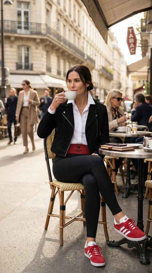 Quiet Luxury Activewear for women | Yoga Leggings Black & Red Cherry | Limited Edition TheFamous Studio