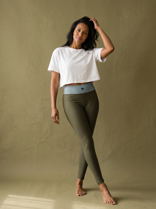 Women’s High-Waist Leggings – Bronze Moss & Blue Dandy | Limited Edition by TheFamous TheFamous Studio