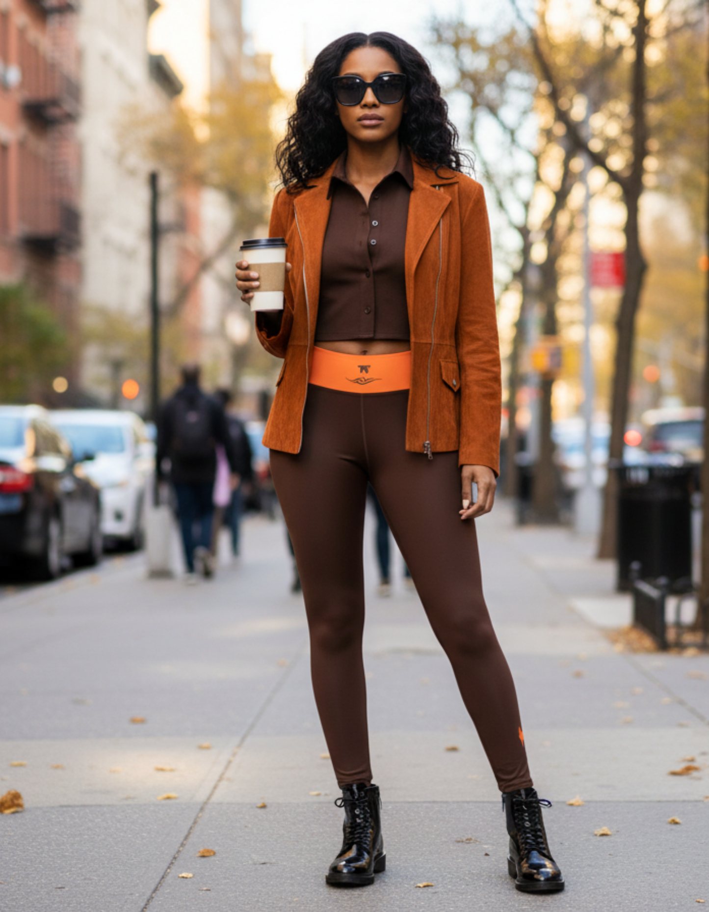 Surf Spirit Brown Orange Leggings | Limited Edition TheFamous Studio