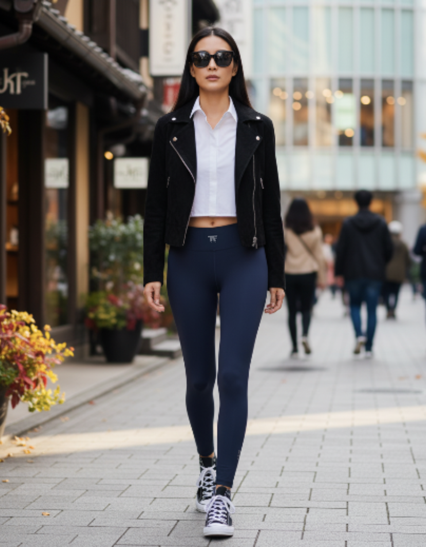Activewear for women - Blue Denim Leggings with unique tattoos.