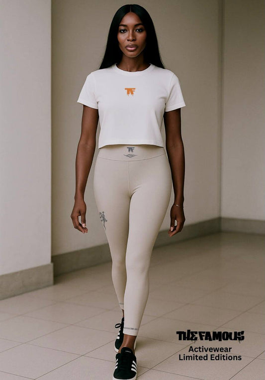 Activewear for women. High waisted leggings beige with additional tattoos