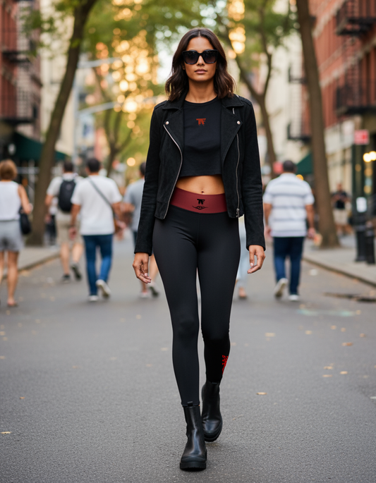 Activewear for women - Yoga Leggings Black & Red Cherry | Limited Edition TheFamous Studio
