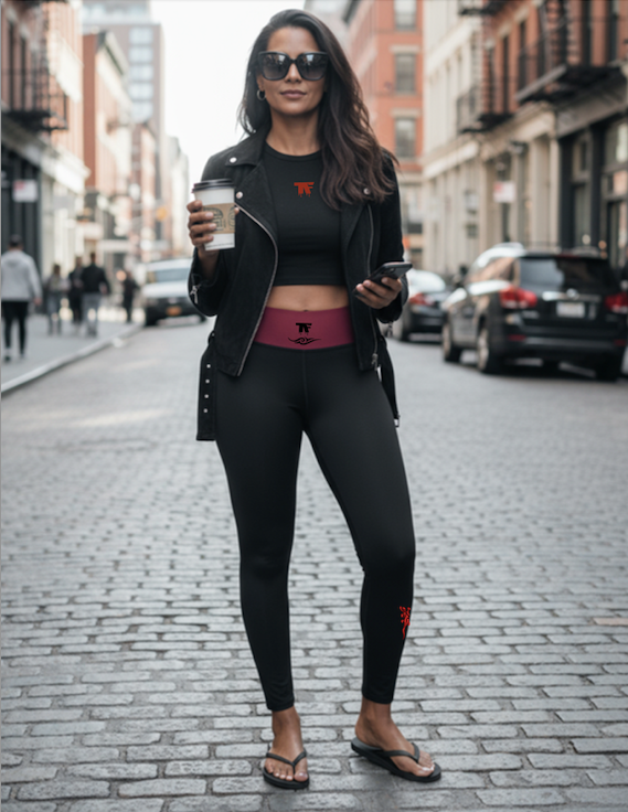 Yoga Leggings Black & Red Cherry | Limited Edition TheFamous Studio