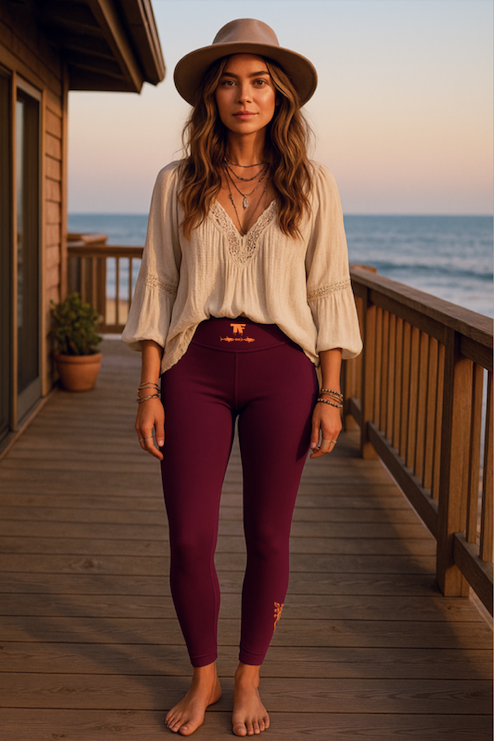 high Waisted Prune Burgundy Fashion Leggings | Limited Edition TheFamous Studio
