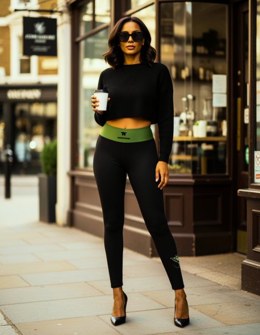 Yoga Leggings Black & Green Dill | Limited Edition TheFamous Studio