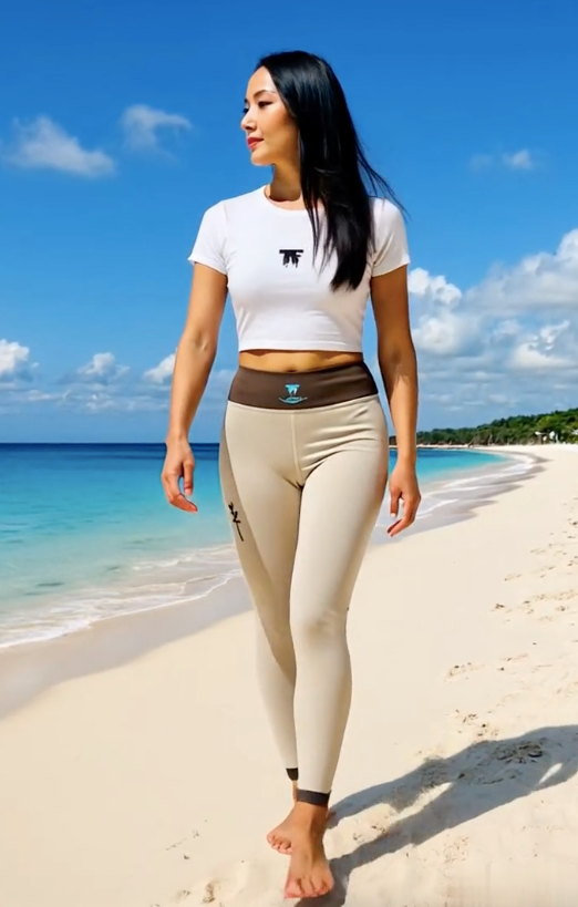 High Waisted Sand & Turquoise Leggings | Limited Edition TheFamous Studio
