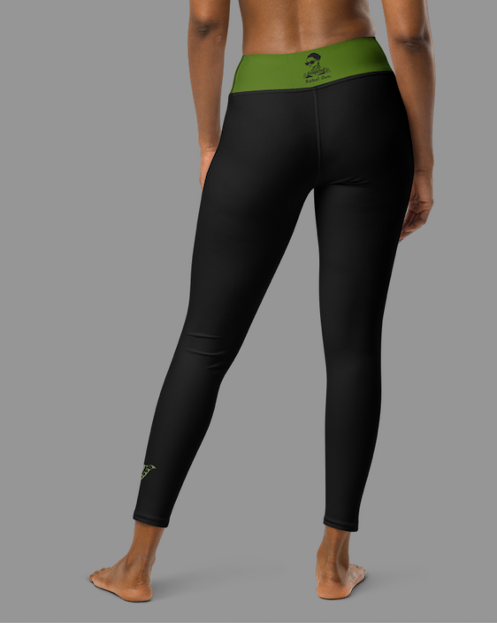 Yoga Leggings Black & Green Dill | Limited Edition TheFamous Studio