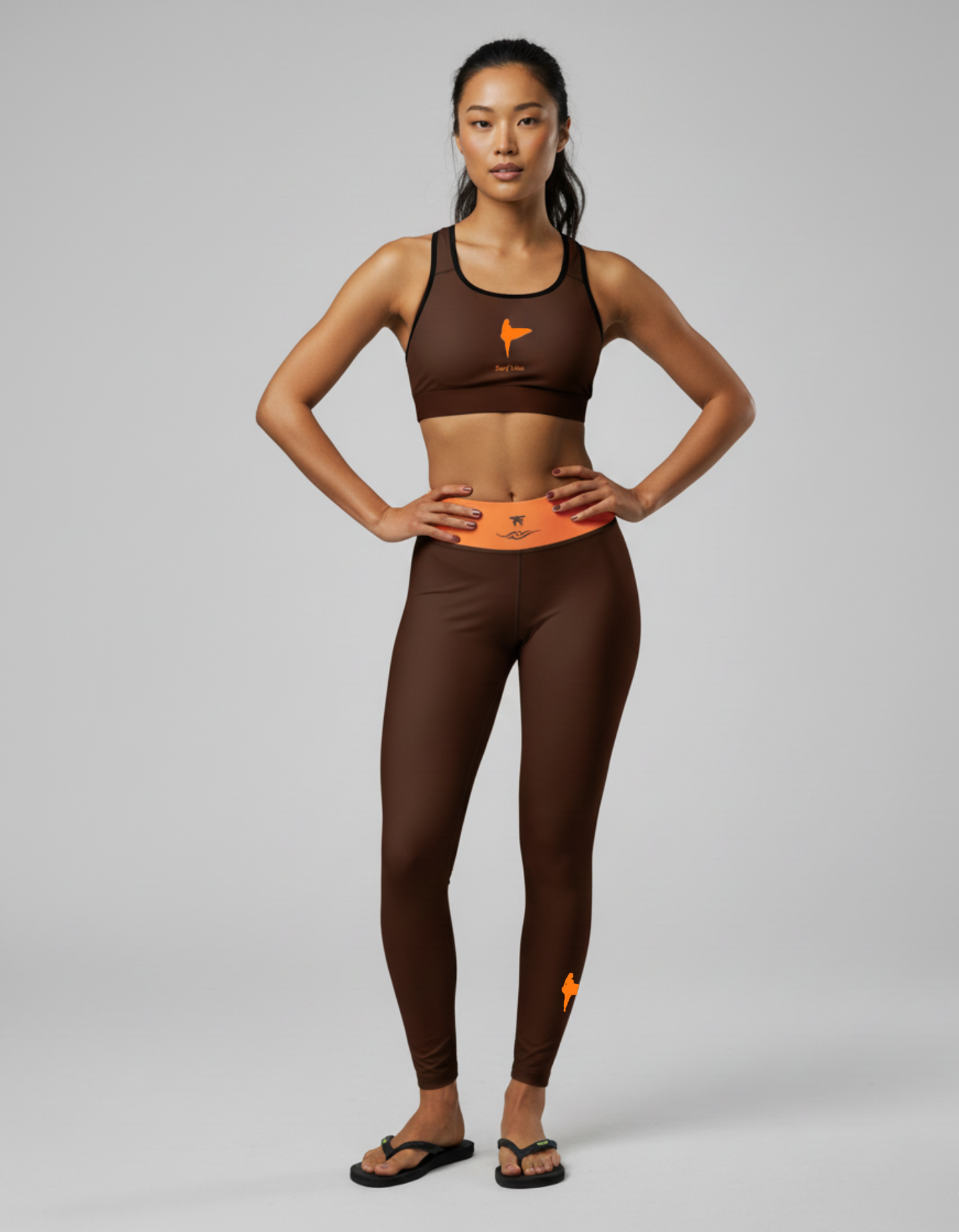 Surf Spirit Brown Orange Leggings | Limited Edition TheFamous Studio