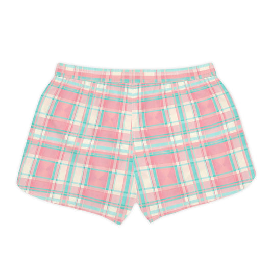 Activewear Women designer Shorts - Pink Plaid - Limited Edition by TheFamous Studio
