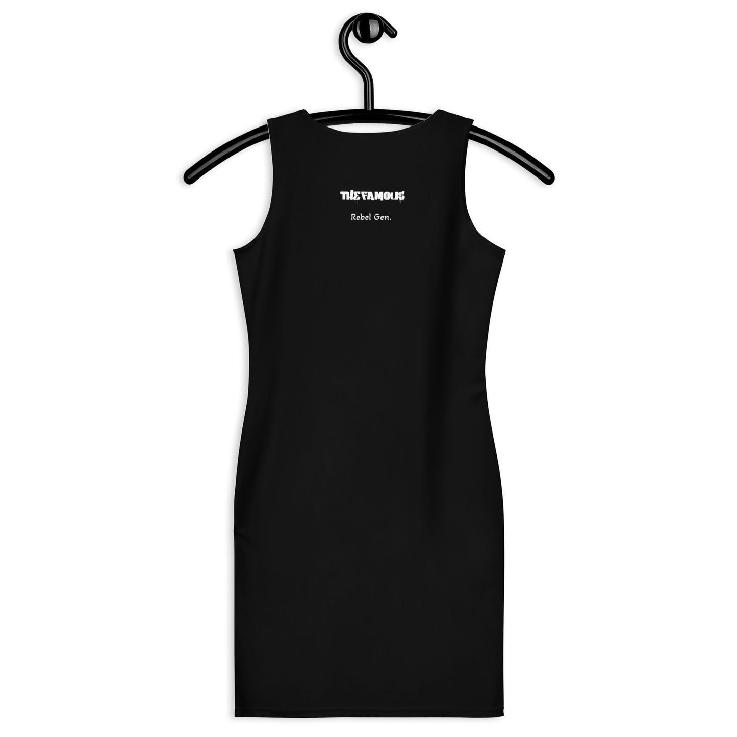 Activewear for women. Black streetwear dress with digital art design.