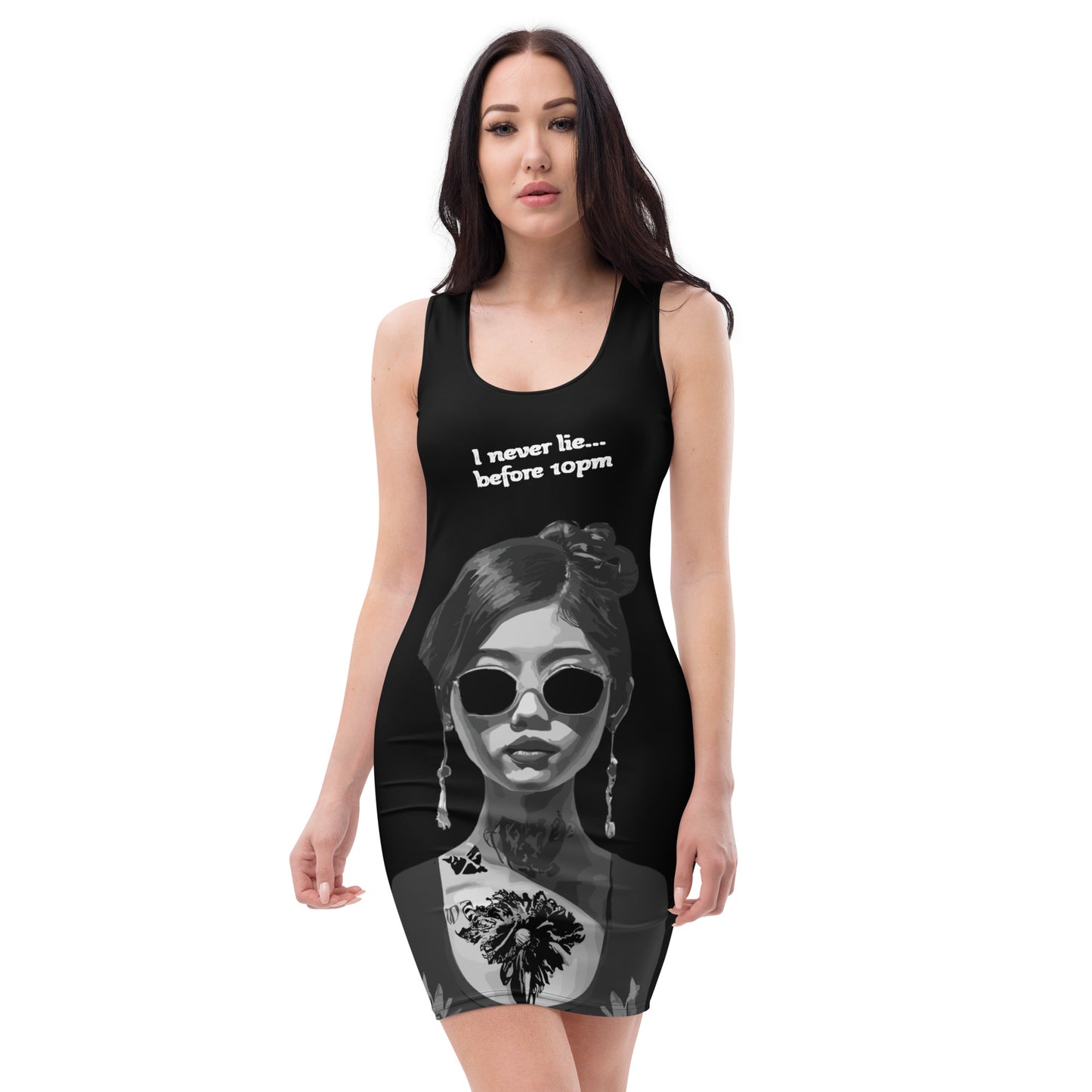Activewear for women. Streetwear dress black street art design