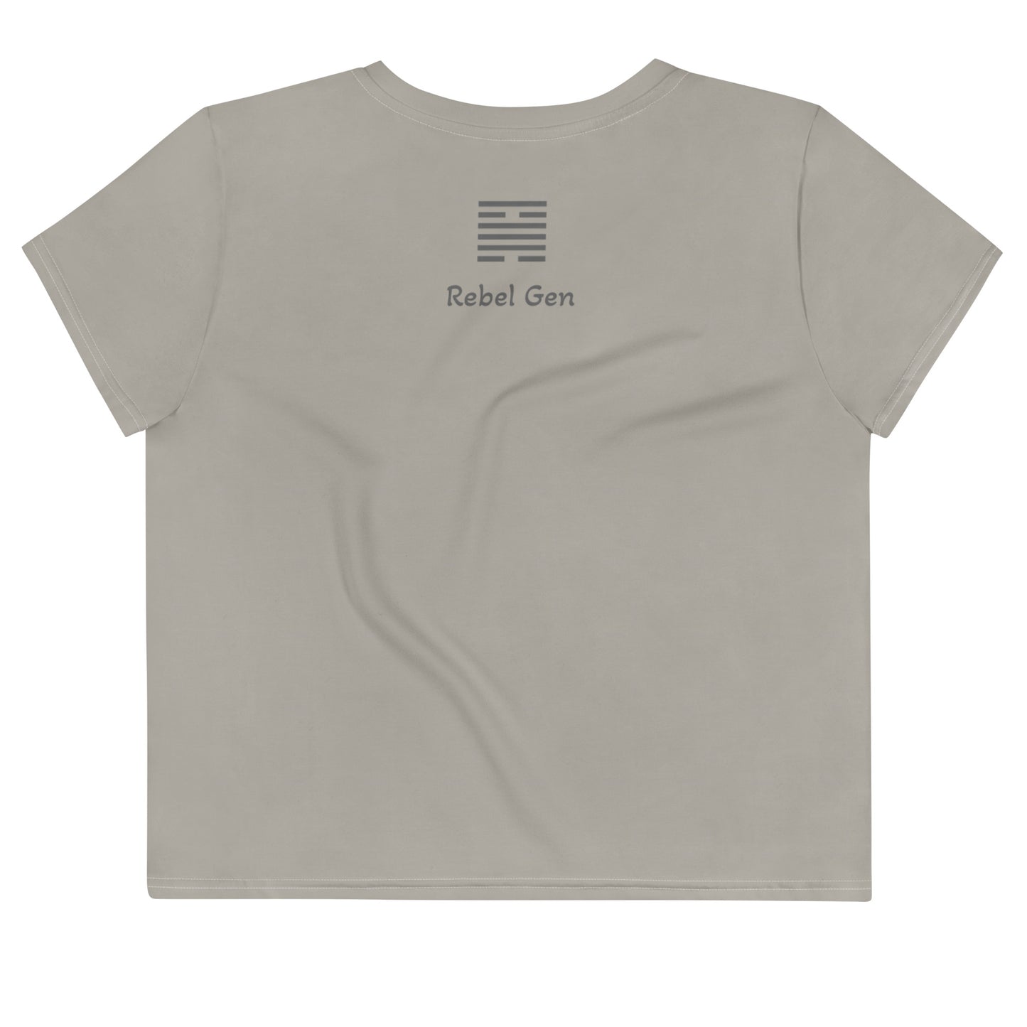 Activewear for women. Crop tops Khaki with pink logo and a 'No Culture No Future' slogan
