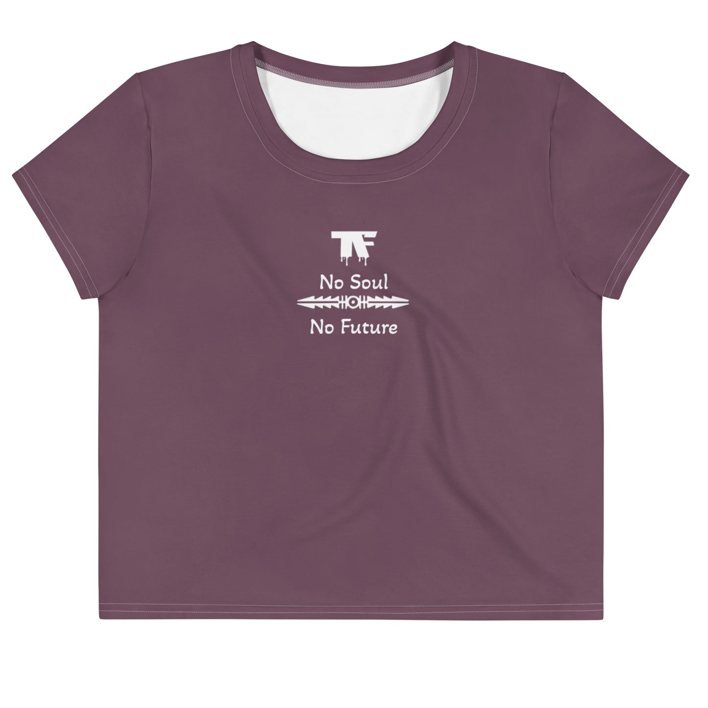 Activewear women crop tops burgundy with white tag and a 'No Sul No Future' Slogan. Powered by TheFamous activewear studio