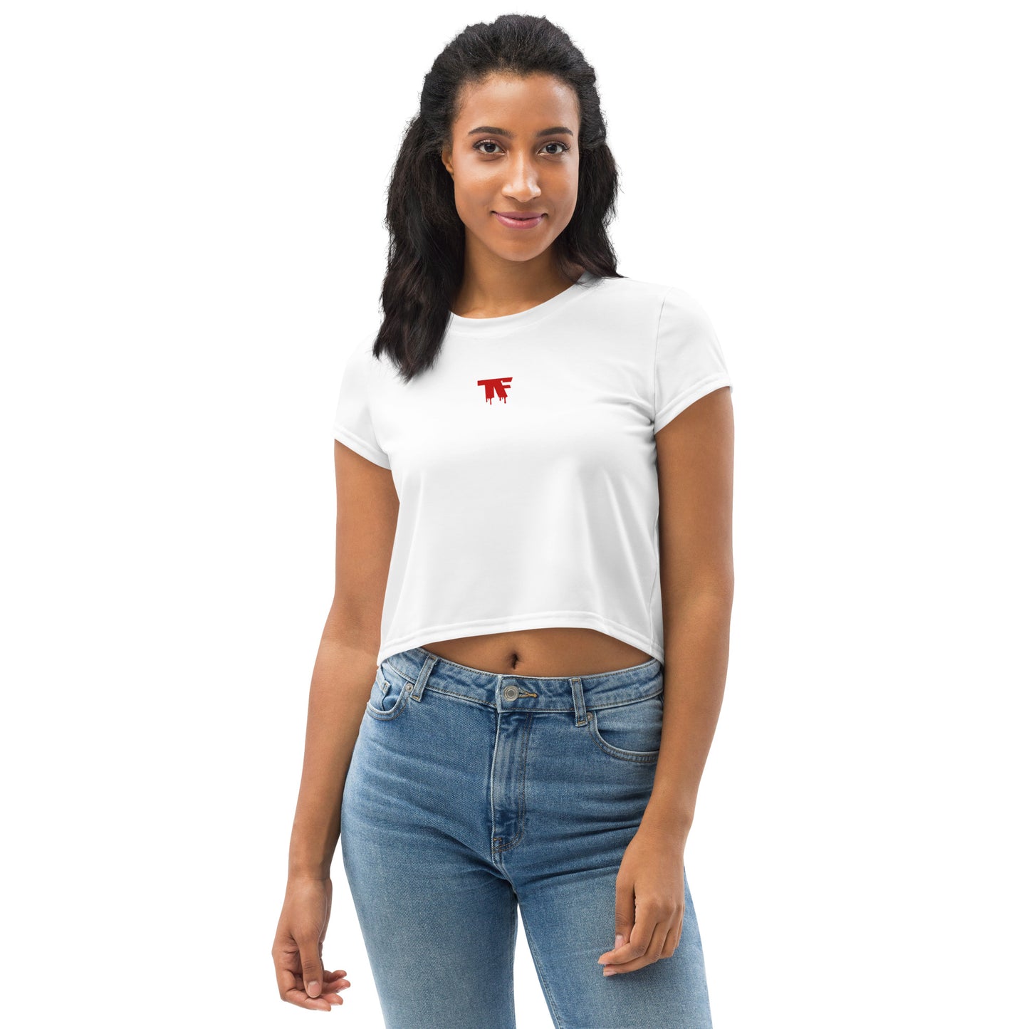 Activewear for women - Crop t-shirt White with Red Logo & Tags