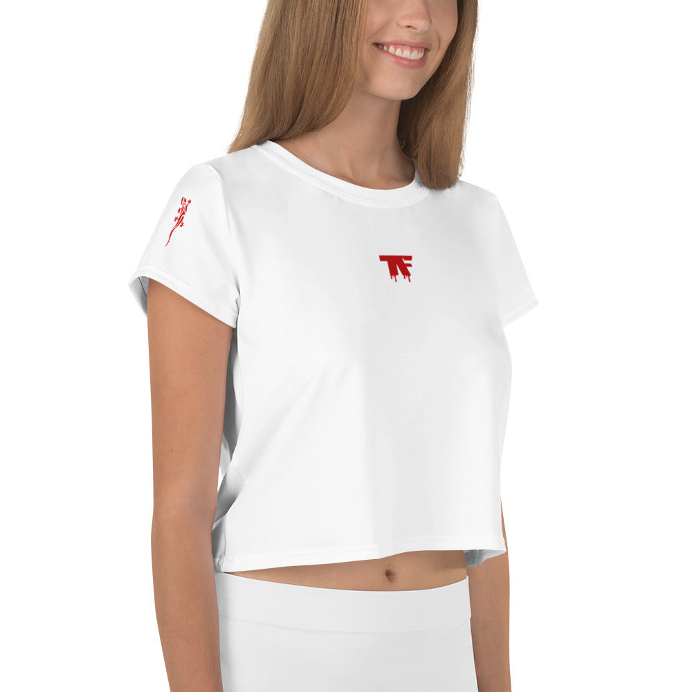 Activewear for women - Crop t-shirt White with Red Logo & Tags