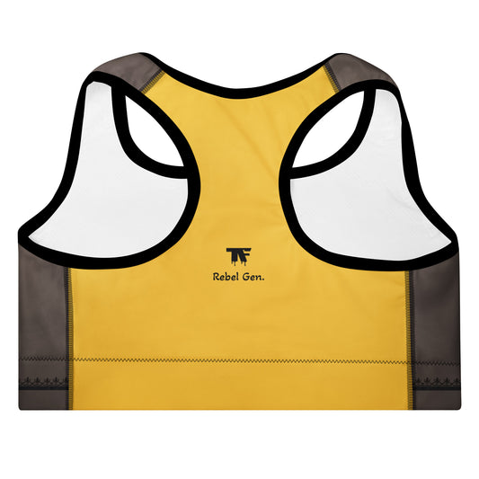 Activewear for women. Superb padded Sport Bra Sand and Yellow . Activewear trend 2025.