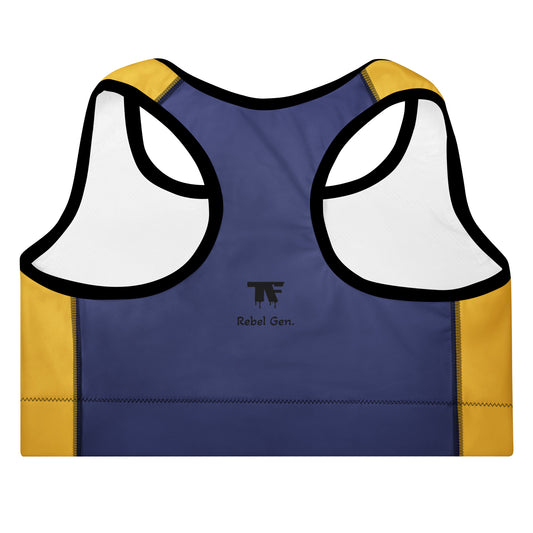 Activewear for women - Padded sport bra, South of France Indigo & Sun Yellow design inspired.