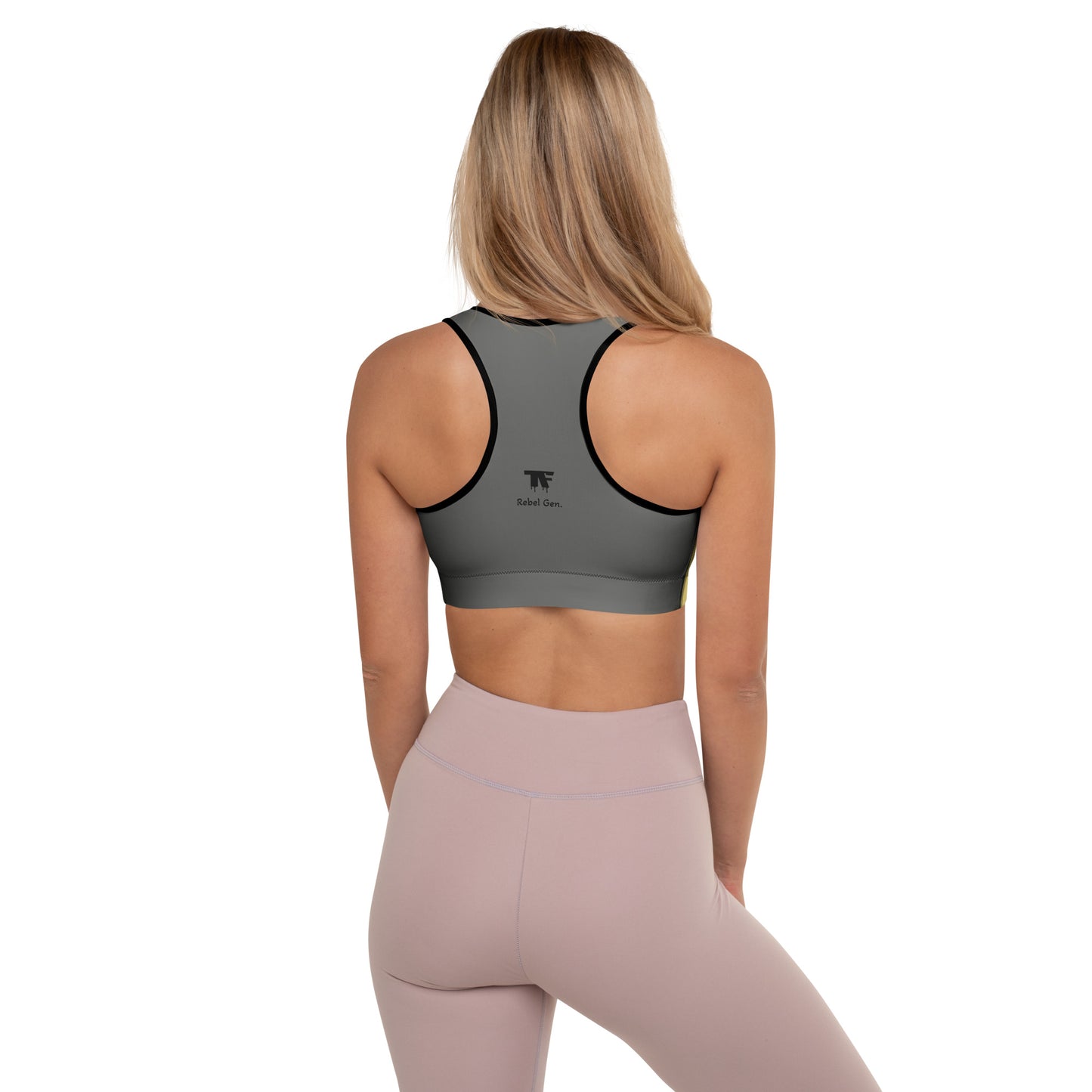 Activewear for women - Padded sport bra - Yellow Butter & Steel Grey.