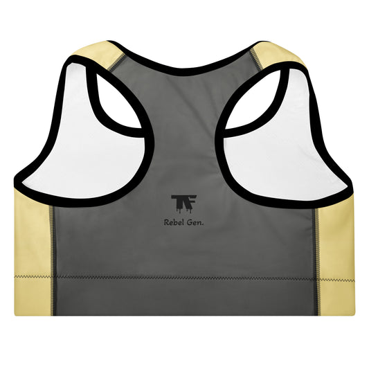 Activewear for women - Padded sport bra - Yellow Butter & Steel Grey.