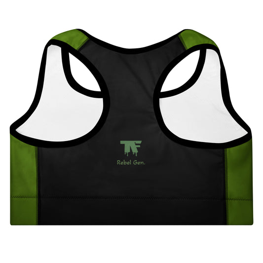 Product mPadded sport bra black & green dill with tattoo in front - Matching the same leggings designockup
