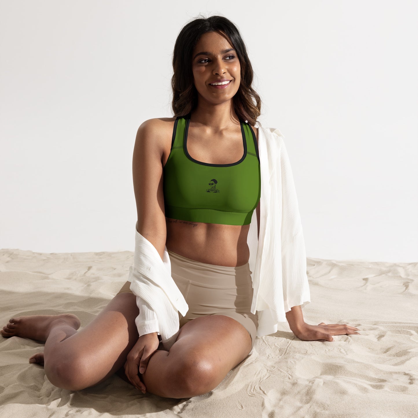 Padded sport bra black & green dill with tattoo in front - Matching the same leggings design