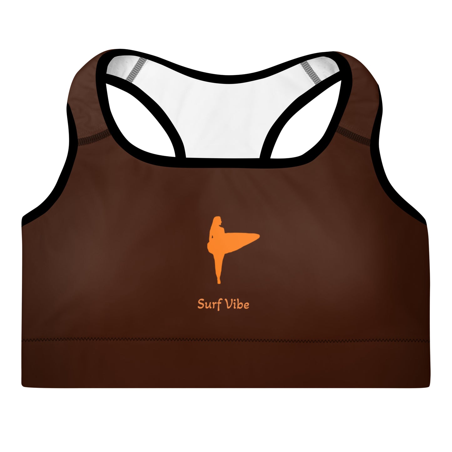 Activewear for women. Surf inspired padded sport bra brown and orange. Activewear 2025 trend
