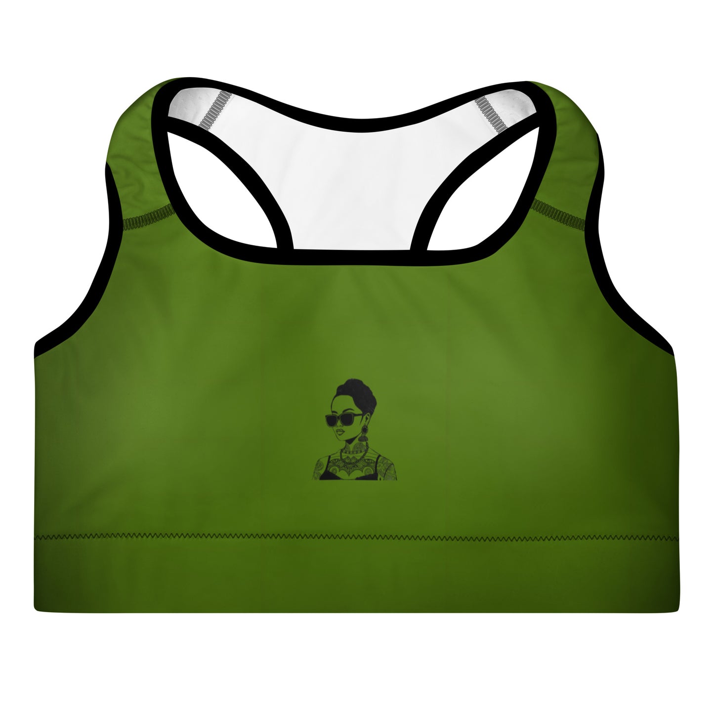 Padded sport bra black & green dill with tattoo in front - Matching the same leggings design