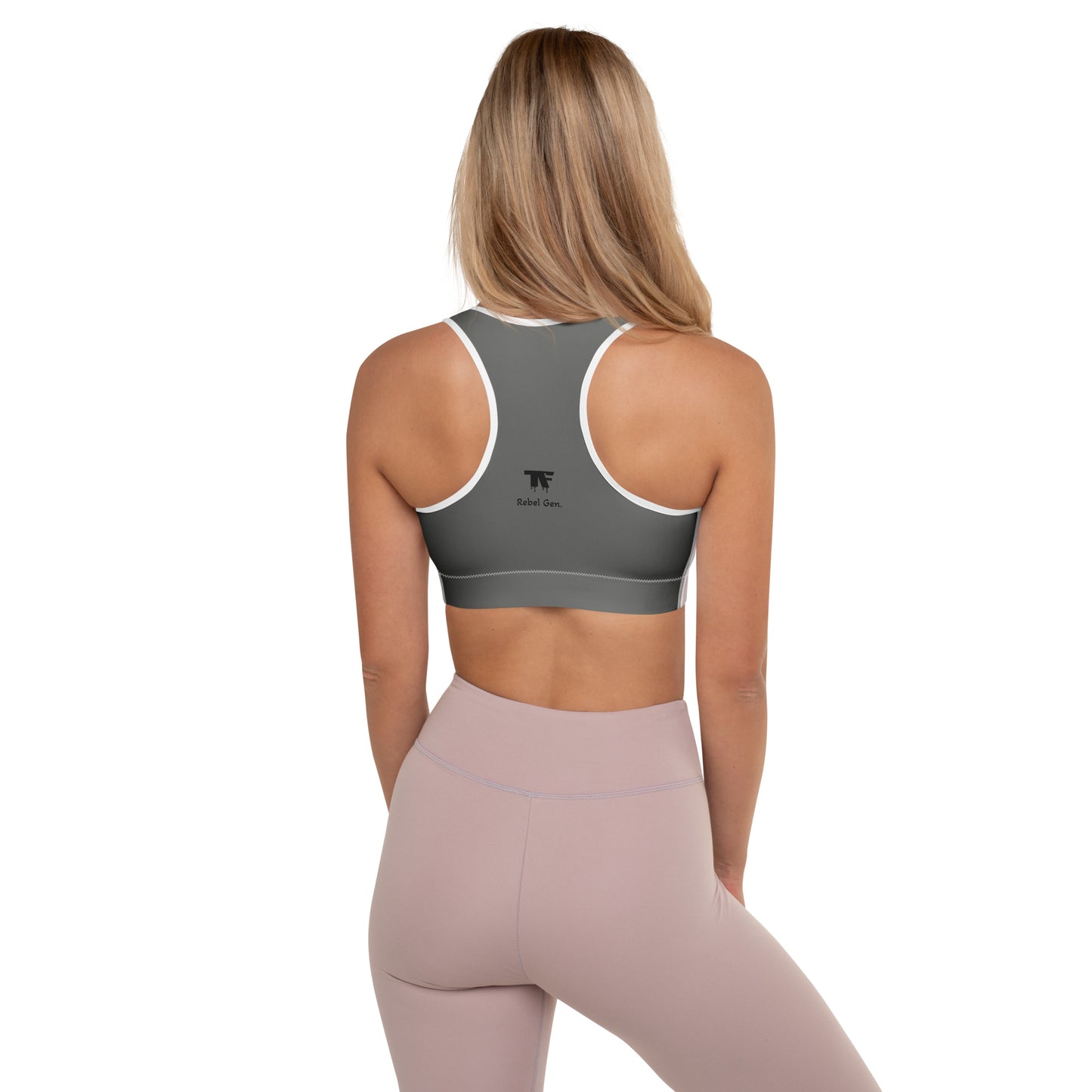 Padded Sport Bra Pink & Steel Grey with Tattoo