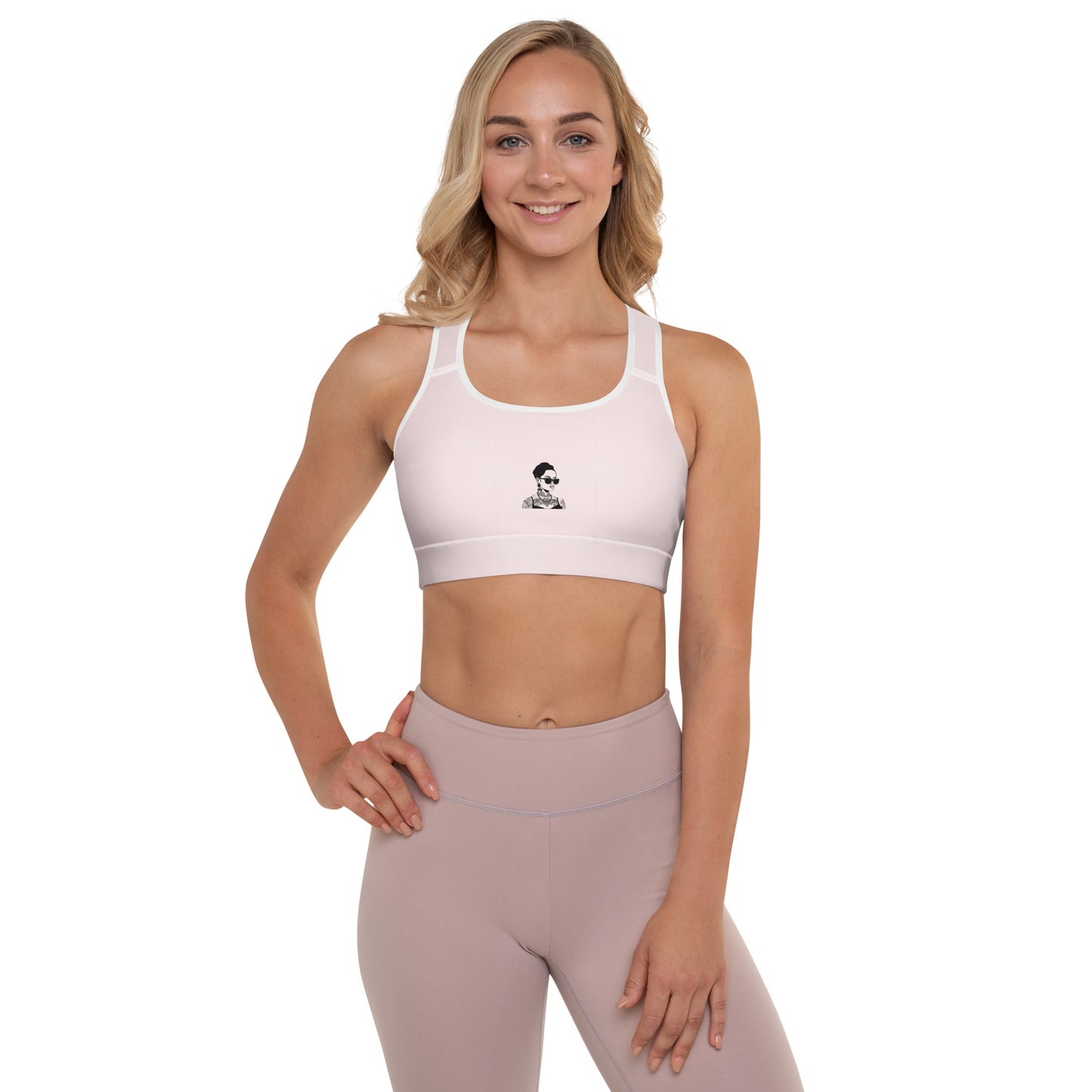 Padded Sport Bra Pink & Steel Grey with Tattoo