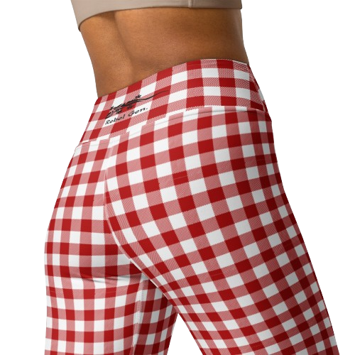 Fashionable high-waisted leggings in red gingham print from TheFamous Studio