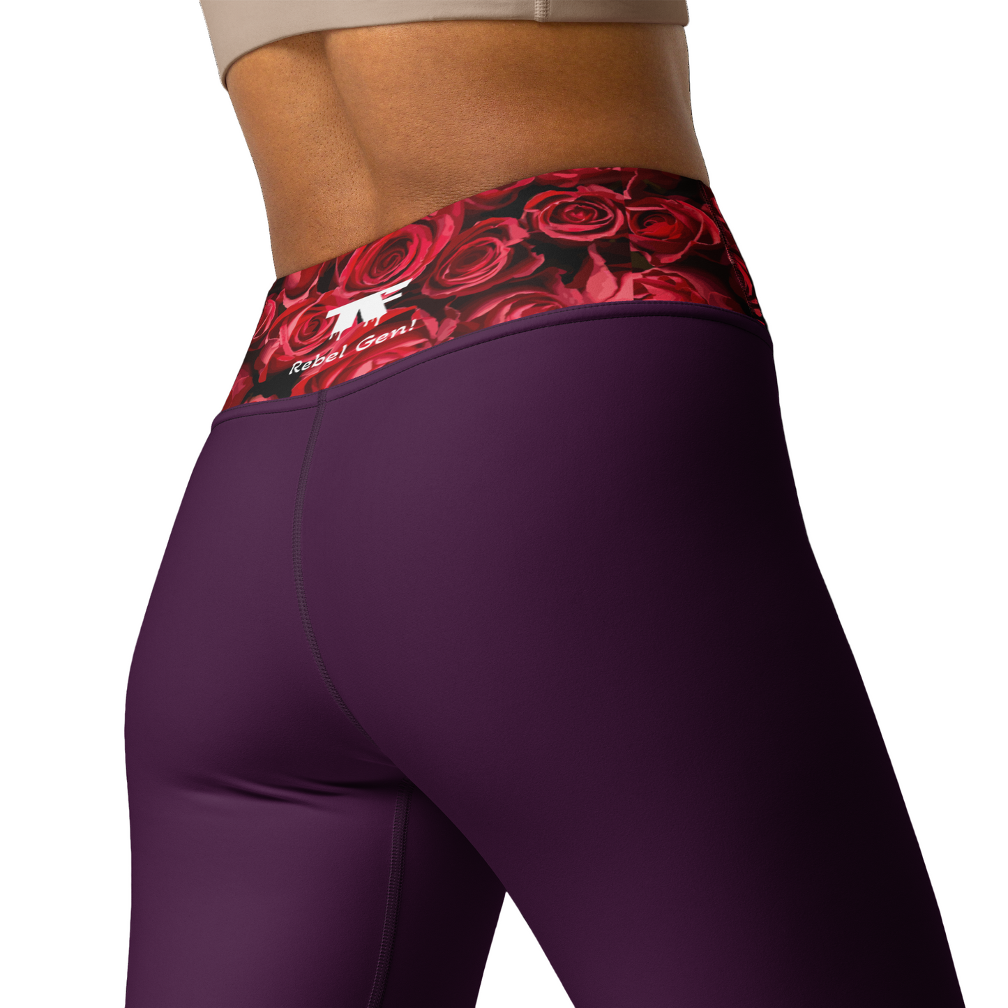 Yoga Leggings Outfit - Bohemian Prune & Red Roses - Limited Edition TheFamous Studio