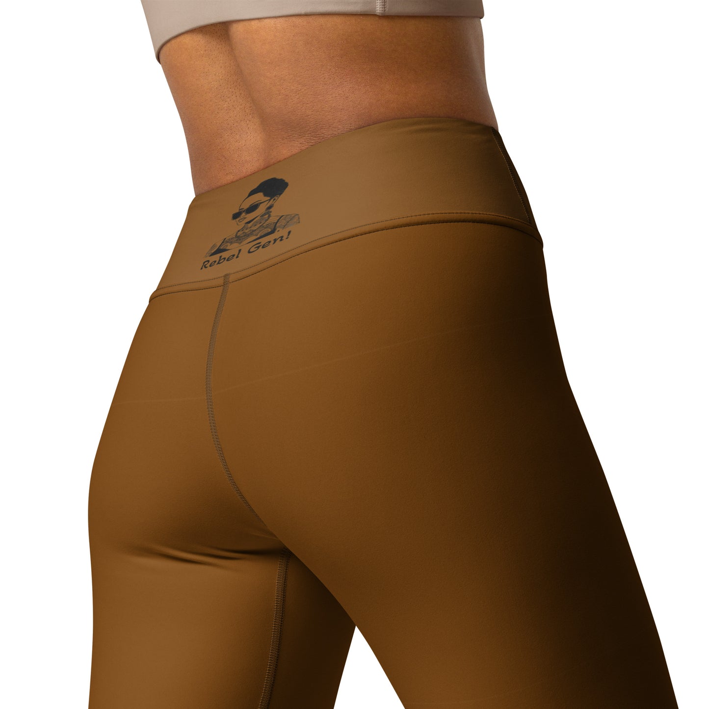 Quiet luxury activewear for woman - Camel leggings with unique black tattoos