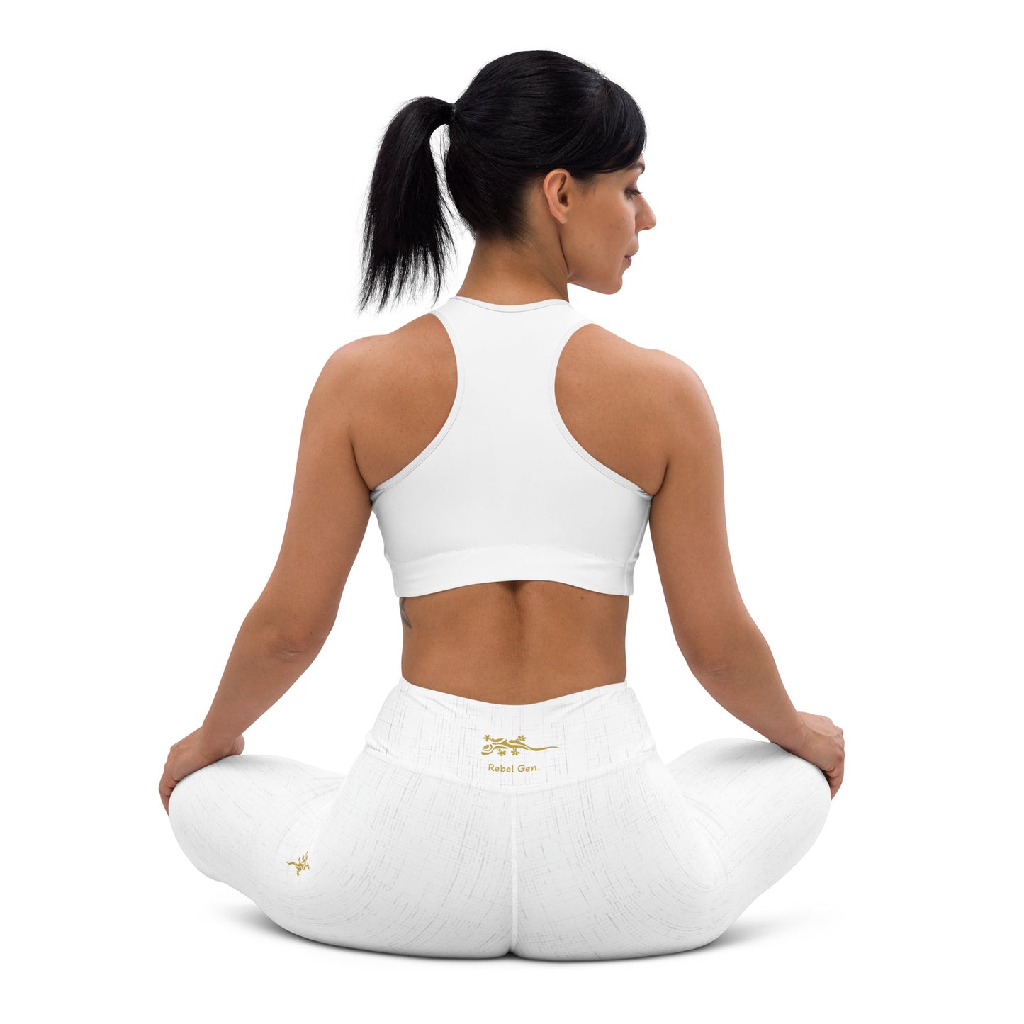 Activewear for women.white high waisted leggings with gold tattoos