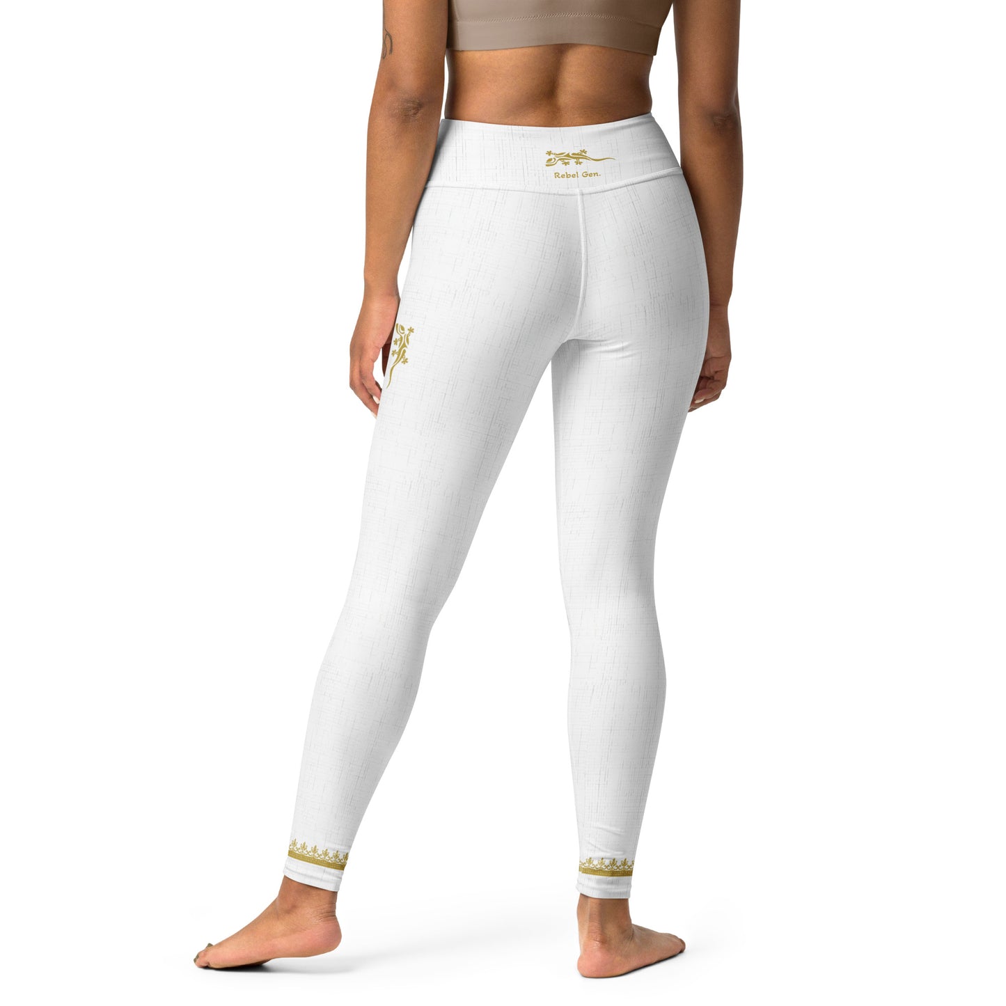 Activewear for women.white high waisted leggings with gold tattoos