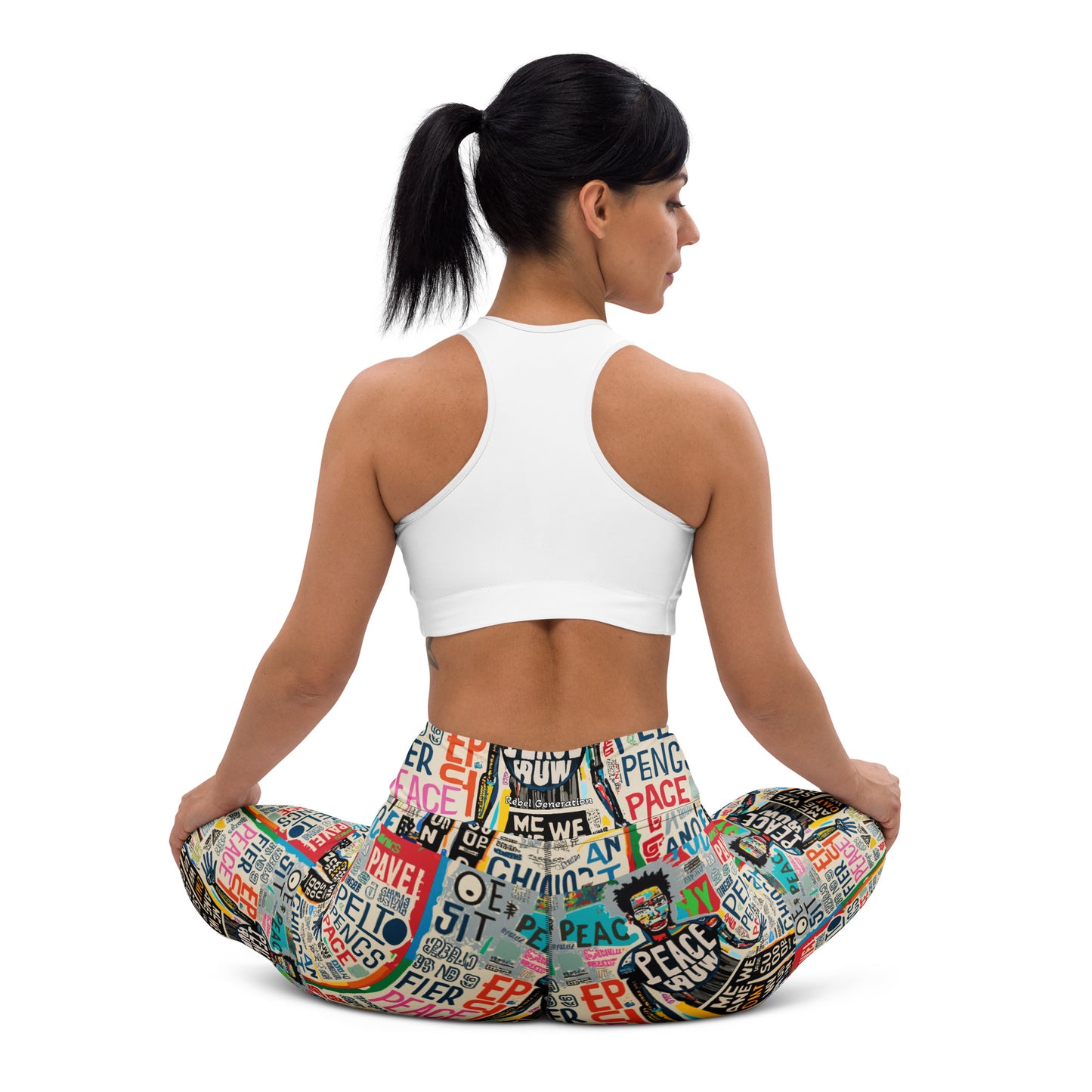 These exclusive leggings feature a dynamic camouflage pattern infused with vibrant street art elements,