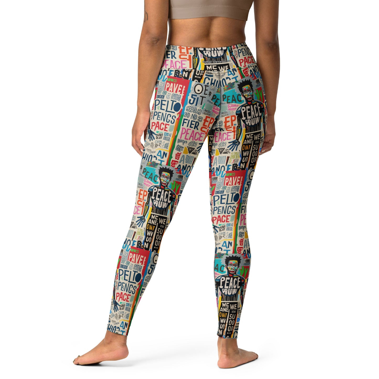 Exclusive leggings which feature a dynamic camouflage pattern infused with vibrant street art elements,