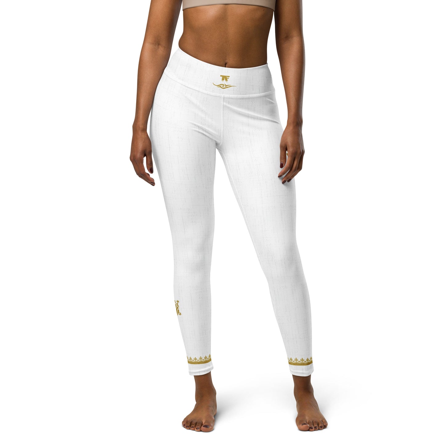 Activewear for women.white high waisted leggings with gold tattoos