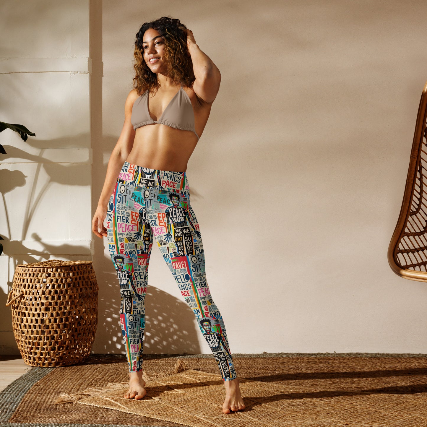 Limited edition leggings which feature a dynamic camouflage pattern infused with vibrant street art elements,